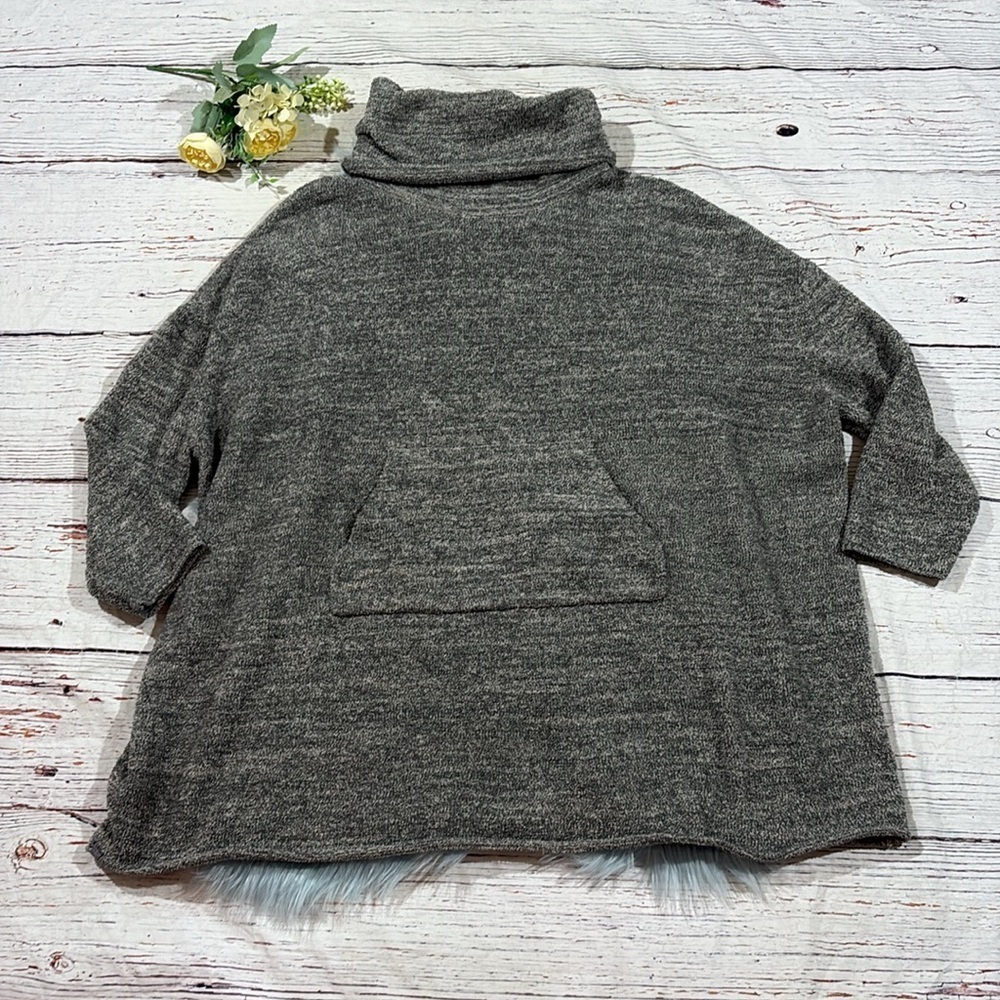 Barefoot Dream Cozychic Knit Green Pullover Cowl Neck Pocket Sweater One Size